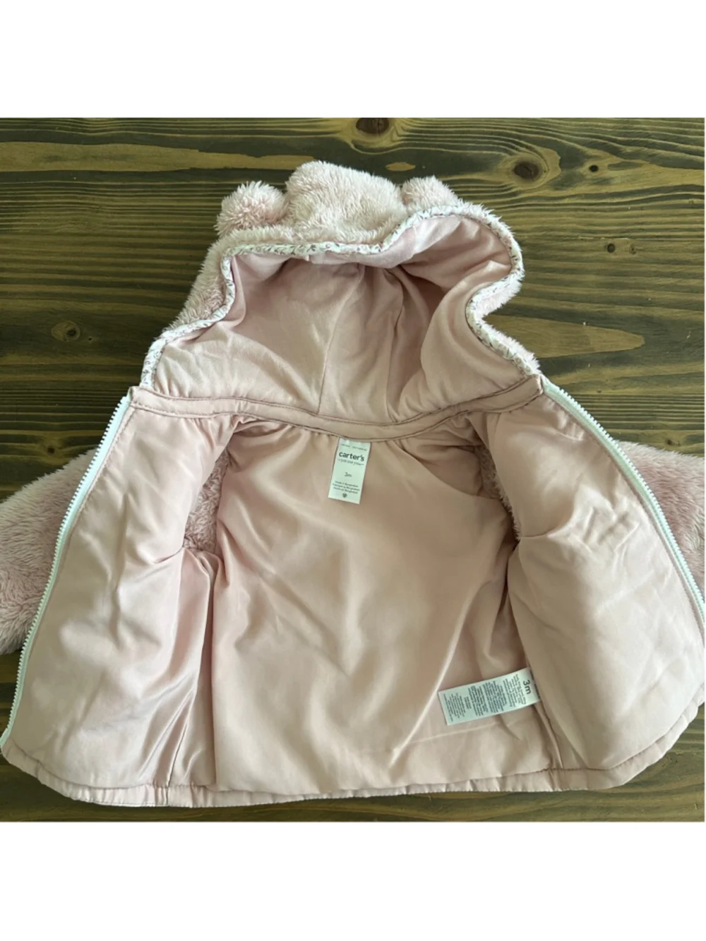 Carter’s Baby Puffer Jacket 3M Pink Bear Ear Hood Faux Fur Coat